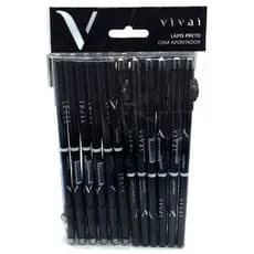 KIT 12 UNIDADE Lápis de Olho Delineador Preto com Apontador Vivai