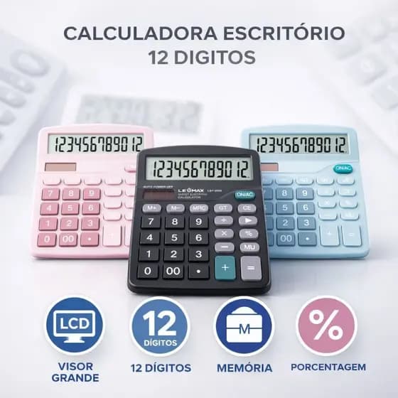 Calculadora De Mesa 12 Dígitos 1 a 4un Grande Display Eletrônica Comercial Escritório KK-837B