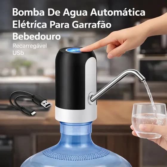 Bomba De Água Elétrica Automática Para Galão 10-20L Bebedouro Recarregável USB