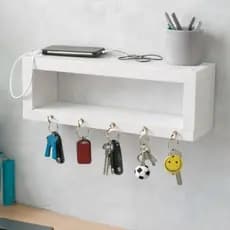 Porta Chaves Com Nicho Decorativo MDF Parede Chaveiro Branco Organizador Hall Entrada Sala Cozinha