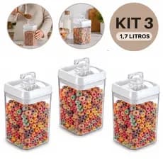 Kit 3 Potes Herméticos 1,7L Transparentes para Mantimentos com Tampa Hermética BPA Free