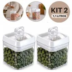 Kit 2 Potes Herméticos 1,1L Compactos para Temperos Snacks Mantimentos e Cereais