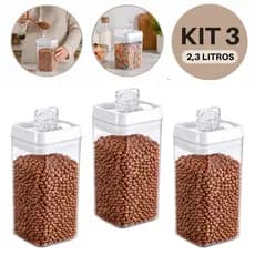 Kit 3 Potes Herméticos 2,3L Transparentes para Organização de Mantimentos e Cereais