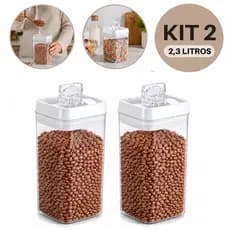 Kit 2 Potes Herméticos 2,3L Transparentes para Mantimentos com Tampa Trava e Vedação