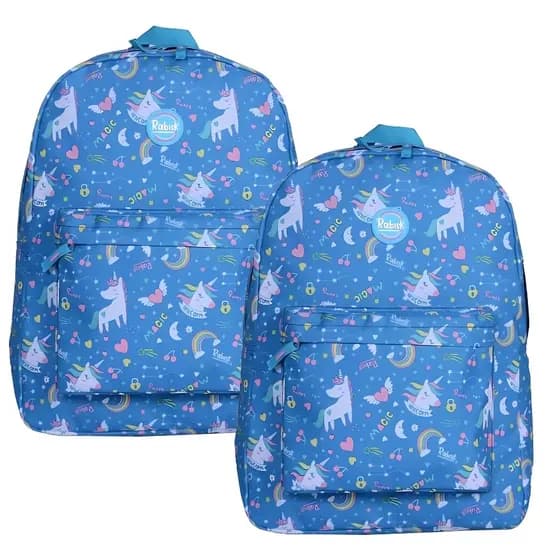 Kit com 2 Mochilas Impermeáveis Tecido Rabisk Unicórnio RK2336 Azul