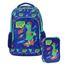 Kit Escolar Infantil Dino Skate Mochila De Costa + Estojo Box Poliéster Rabisk