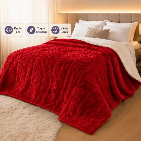 Cobertor Casal Dupla Face Sherpa Luxuosas 2,20 X 1,80  Mt Aveludada