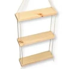 kit Prateleira Suspensa com 3 andares, Nicho, estante decorativa, madeira pinus, jardim vertical, Com cordinhas fixção