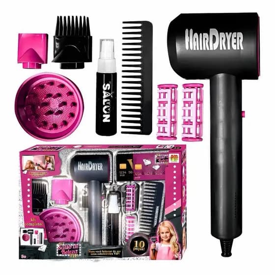 Brinquedos Kit Salão De Beleza Infantil Secador Chapinha À Pilha Pente Beauty Hair Para Menina, Funciona de verdade