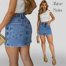 Mini saia jeans feminino Casual, 100% algodão cintura alta- Tendência da Moda com Estilo e Conforto