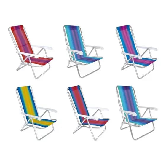 Kit 6 Cadeira Reclinável 8 Posições Alumínio Praia Piscina- Original MOR