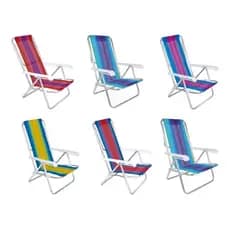 Kit 6 Cadeira Reclinável 8 Posições Alumínio Praia Piscina- Original MOR