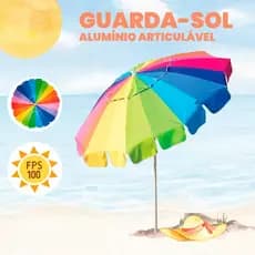 Guarda-Sol Rainbow Mor 2,20m Alumínio FPS 100 Silver Coating Articulado com Bolsa Praia Piscina