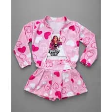 Conjunto Emilly Vick 3 peças jaqueta corta vento shorts saia e top os rosas tamanho 2 ao 10