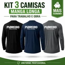 Kit 3 Camisas Manga Longa Para Pedreiro Uniforme Profissional Trabalho