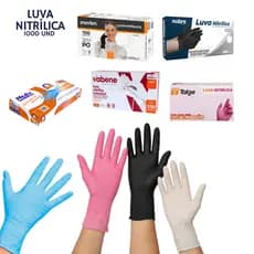 1000 Luvas Descartáveis Nitrílicas Sem Pó Kit Econômico Preta/Rosa/Branca/Azul PP-P-M-G