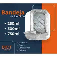 Bandeja Marmita Retangular de Alumínio C/ Tampa de Papelão Laminado 250ml/500ml/750ml Quentex