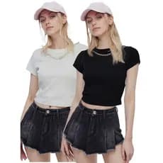 KIT2 Blusinha Cropped feminina canelada com Corrente premium