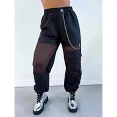 Calça Tactel  Tranparentes Feminina Com Letra Prata Estilo Dança Modas