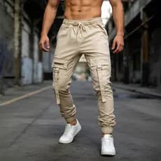 Calça Cargo Jogger  Zíper Moderna Cintura Elástica Confortável
