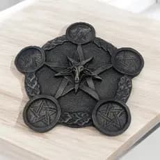 Porta Velas Castiçal Pentagrama Baphomet - 20cm - Esotérico Decorativo