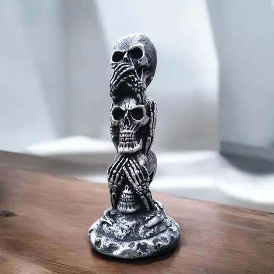 Trio Caveira Sabia Decorativa Cega Surda Muda Estilo Totem Decoração Enfeite - Stúdio- Terror