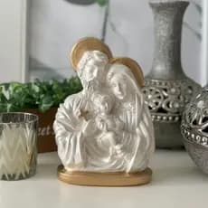 Imagem Sagrada Família Decoração - Altar - 20cm - Pó de mármore - Dourada - Cobre - Barroco