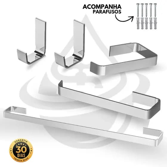 Kit Acessórios Para Banheiro 5 Peças Inox Conjunto de Banheiro Completo Quadrado Premium