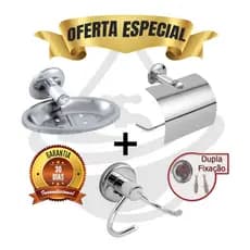 Kit Acessórios 3 Peças Inox Banheiro Com Saboneteira Porta Papel Higiênico e Porta Toalhas Cromado