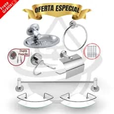 Kit Acessórios 5 Peças Inox Banheiro + 2 Porta Shampoo Suporte Canto Cantoneira Vidro Incolor Box