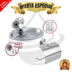 Kit 2 Peças Porta Papel Higiênico Papeleira + Porta Sabonete Saboneteira Banheiro Inox Cromado