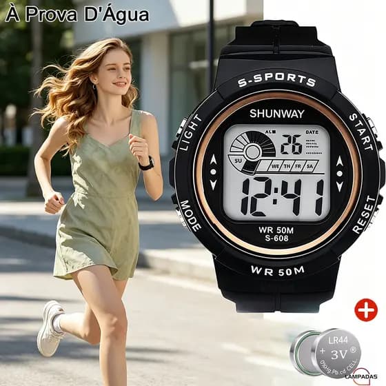 Relógio Digital Feminino Desporto À Prova D'Água À Luz Da Noite 50M Movimento De Mergulho Importado