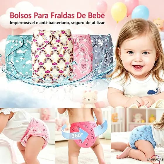 Fralda Reutilizável Impermeável Para Bebê Respirável E Segura Para Pele Sensível Ajustável Para