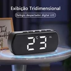 Relógio Despertador Mesa Digital Led Vidro Elétrico Com Lcd Brilha Calendário Mudo Data