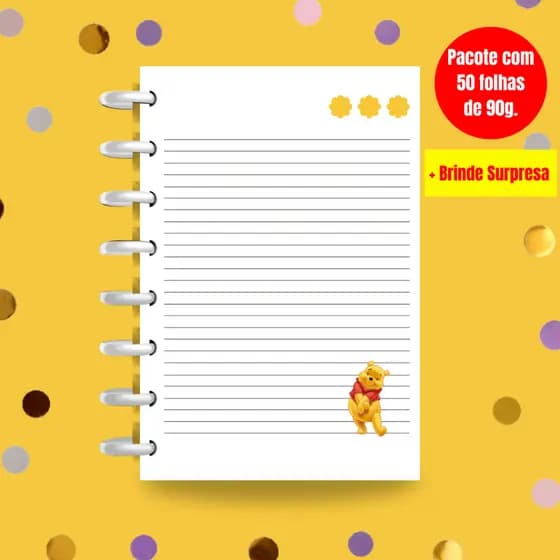 Refil para Caderno de Discos 90g 50 Folhas | Ursinho Pooh | Papelaria I Material Escolar