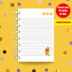 Refil para Caderno de Discos 90g 50 Folhas | Ursinho Pooh | Papelaria I Material Escolar
