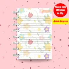 Refil Caderno de Discos P 8 furos I Refil de Caderno Inteligente P 08 discos I 100 Folhas 90g I Flores Bella