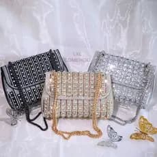 Bolsa de Mão Luxuosa com Cristais - Bolsa de Festa com Corrente e Design Brilhante 188-20