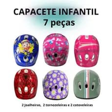 Capacete Infantil + Kit Proteção para Crianças de 3 a 12 Anos Bike Skate Patins Hoverboard