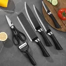 Kit 6 Peças Conjunto de Faca Carne Cutelo Legumes Aço Carbono Descascador Tesoura Profissional