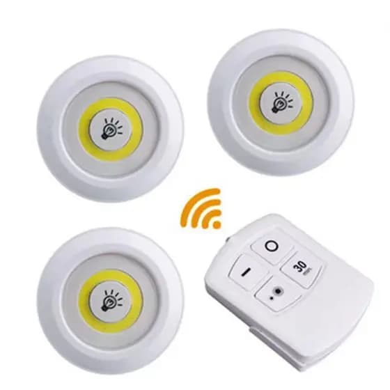 Luminária Kit 3 Lâmpada Led Spot Sem Fio Controle Remoto Lâmpada Led Sem Fio