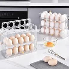Organizador Para Ovos 3 andares Porta Ovos Capacidade ate 30 Ovos Bandeja De Armazenamento Dispenser Rolante De Ovo