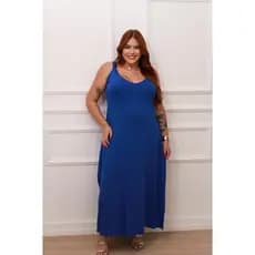 VESTIDO LONGO AZUL ROYAL  PLUS SIZE VISCOLYCRA COM ALÇA VESTE DO 46 AO 52 MODA FEMENINA