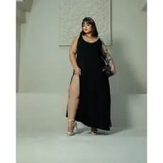 VESTIDO LONGO PRETO  PLUS SIZE VISCOLYCRA COM ALÇA VESTE DO 46 AO 52 MODA FEMENINA