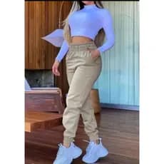 CALÇA MOLETOM JOGGER CINTURA ALTA COM BOLSO FLANELADO