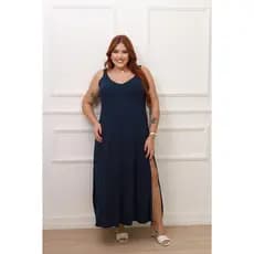VESTIDO LONGO AZUL MARINHO  PLUS SIZE VISCOLYCRA COM ALÇA VESTE DO 46 AO 52 MODA FEMENINA