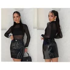 MINI SAIA VINIL COM BOTÃO MODA BLOGUEIRA SAIA  DE COURO BRILHOSA TENDÊNCIA