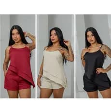 Conjunto  Short e Blusa assimetrica alça regulavél e Confortavél Conjunto Alfaitaria Tendência look Moderno