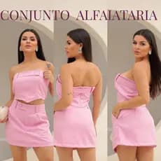 Conjunto Alfaiataria short saia + cropped moda femenina cropped com cinto moda gringa confortável e moderno