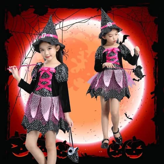 Fantasia Bruxa Infantil Menina Bruxinha Halloween Chapéu Luxo